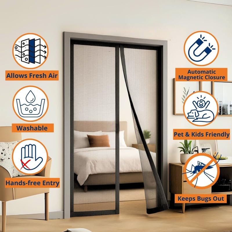 Polyester Magnetic Mosquito Net for Door | Mosquito Curtain for All Door Types & Sizes
