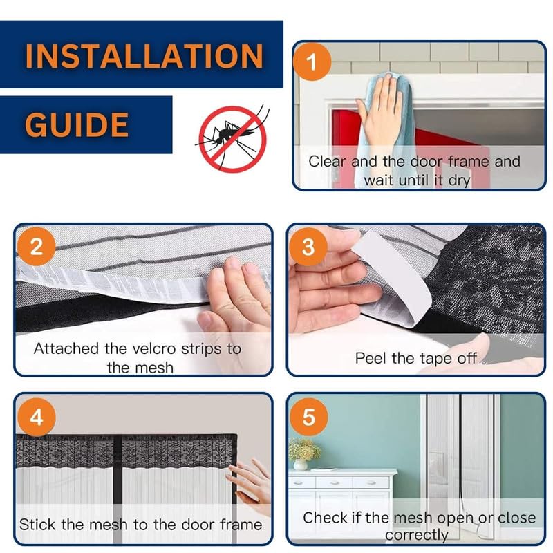 Polyester Magnetic Mosquito Net for Door | Mosquito Curtain for All Door Types & Sizes