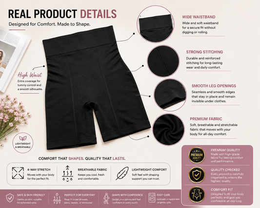 Women's High Waist Tummy Control Body Shaper | Seamless Shapewear Shorts | Firm Support Waist & Hip Shaping | Comfortable All-Day Wear | Invisible Under Dresses